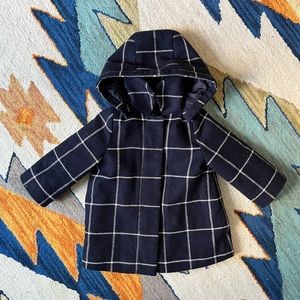 Jacadi Kids' Navy Plaid Pea Coat with Hood
